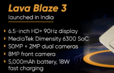 Lava Blaze 3单一型号售价为11499卢比